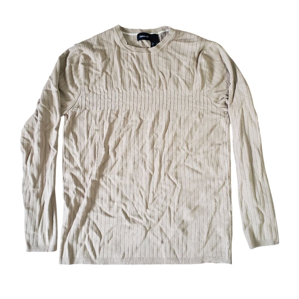 Claiborne Beige XXL Mens Ribbed Knit Long‎ Sleeve Sweater Preppy Casual Office